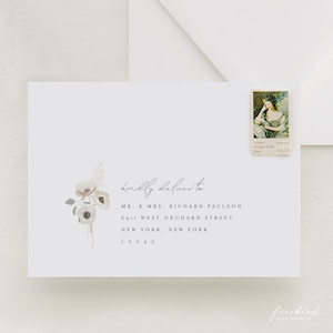 Elegante modello di indirizzo per busta floreale: design calligrafico stampabile per matrimoni ed eventi, GRA