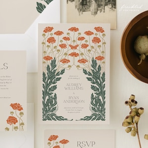 Suite di inviti per matrimonio in stile Art Nouveau modificabili e stampabili, ART1
