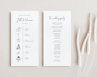 Minimalistisches Hochzeitsprogramm, Hochzeitszeitleiste, Hochzeitsplan der Ereignisse, Hochzeitsprogramm, Reihenfolge des Service, Hochzeitsprogrammvorlage, TIME