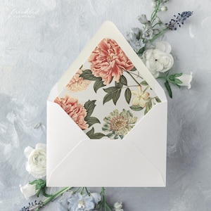 Boho Floral Envelope Liner Template for A7, A1, Euro Flap Invitations - DIY Wedding Stationery Insert, COR
