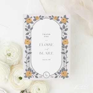 Art Deco Blumenmonogramm Hochzeit Dankeskarte, ELO
