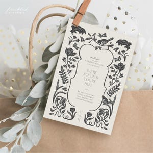 Elegante plantilla de itinerario de bienvenida para bodas en estilo art déco: agenda imprimible para eventos de fin de semana en destinos AD2