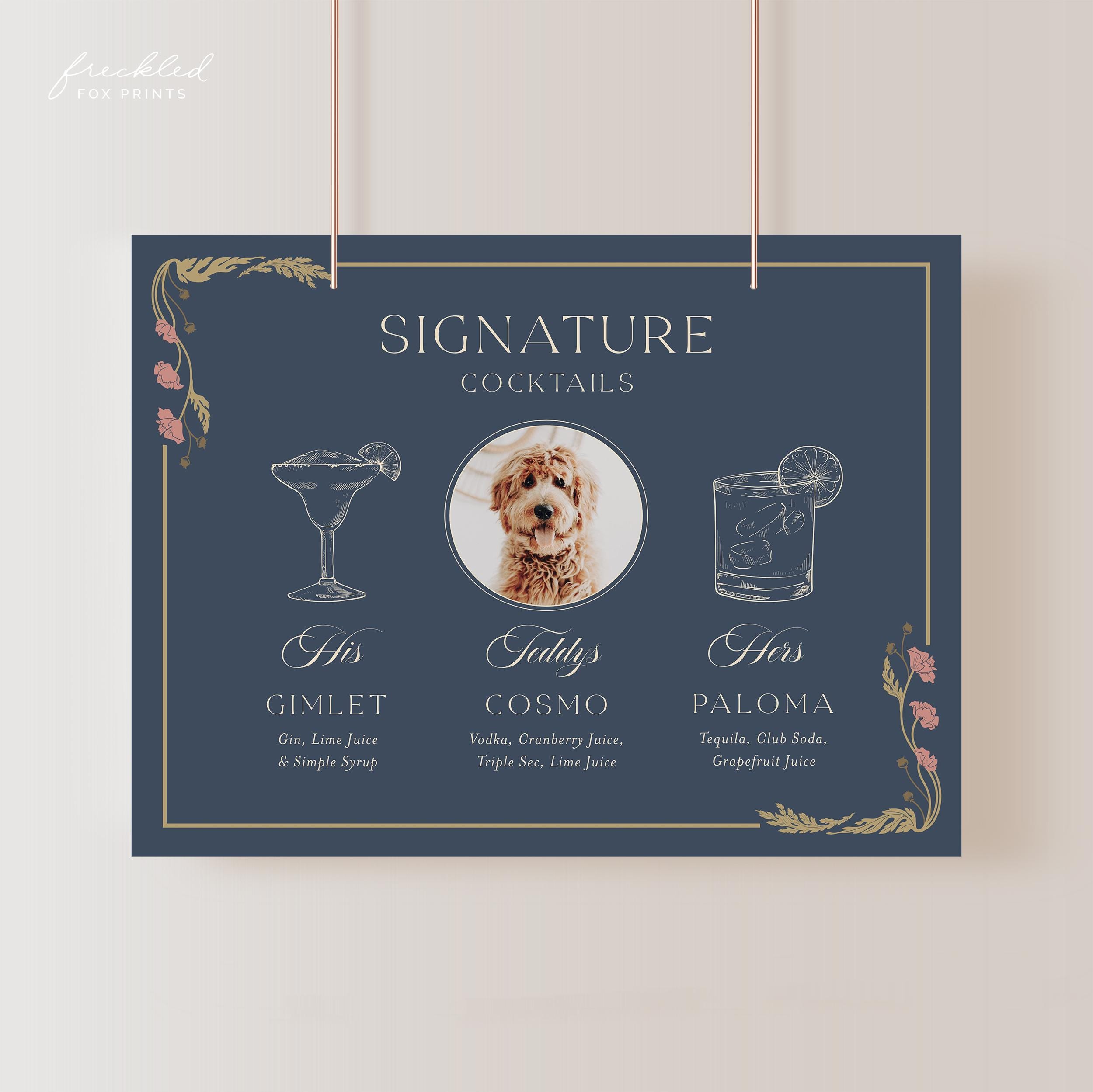 Vintage Art Nouveau Cocktail Sign Template for Weddings and Bars, ART3