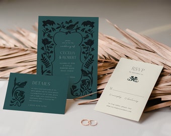 Art Deco Floral Wedding Invitation Template: 1920s Gatsby Style, AD3