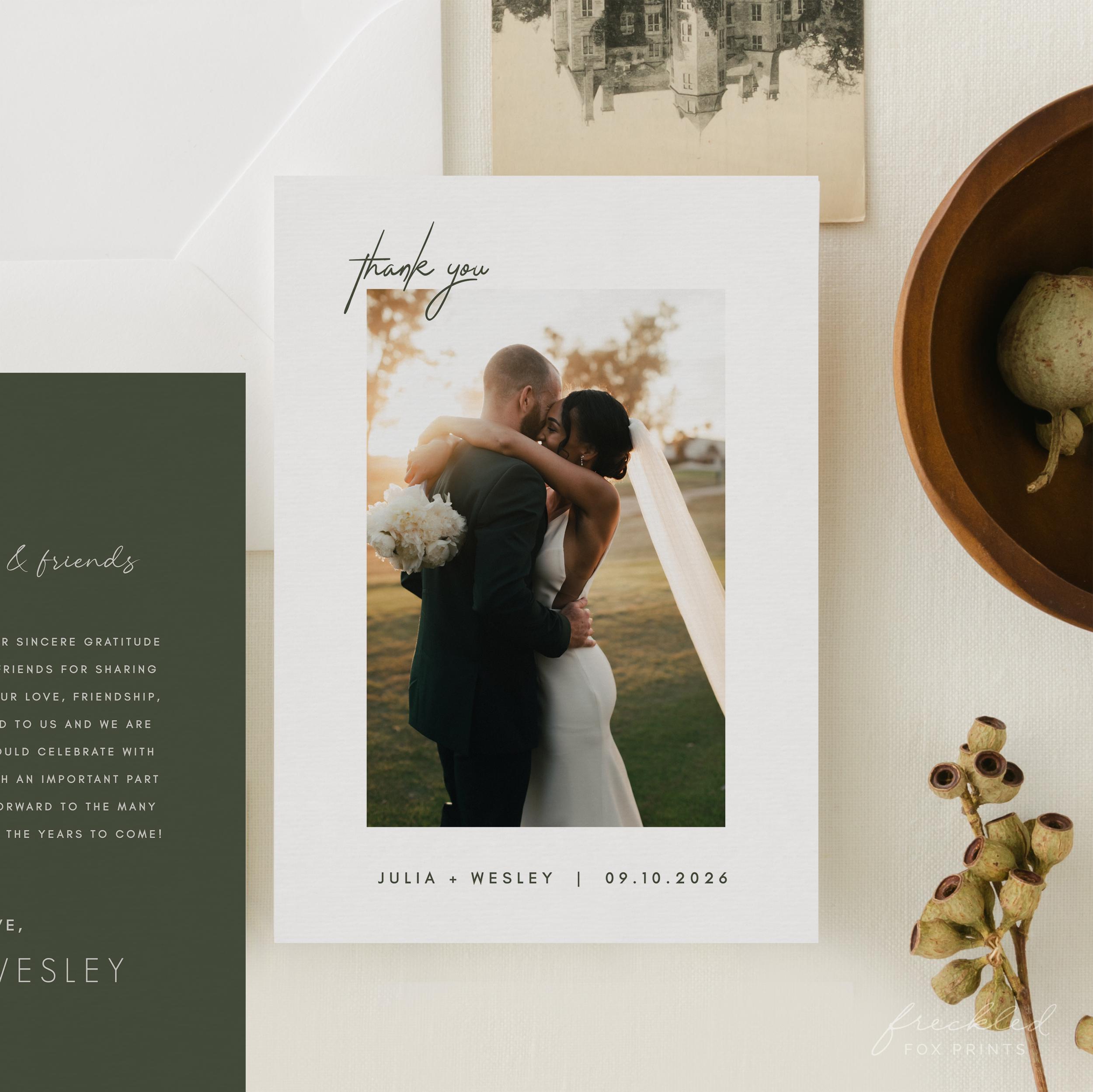 Editable Minimalist Wedding Thank You Card With Photo Template, MOR - Etsy