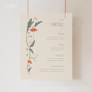 Bearbeitbares Vintage Jugendstil Bar Menü für Hochzeit mit Signature Drink Schild, ART1