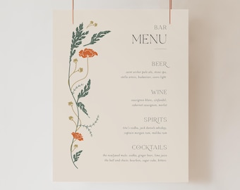 Editable Vintage Art Nouveau Bar Menu for Wedding with Signature Drink Sign, ART1