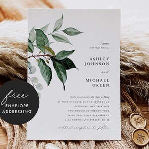 Eucalyptus Wedding Invitation, Eucalyptus Wedding Invitation Template, Botanical Wedding Invitation, Greenery Wedding Invitation, ASH