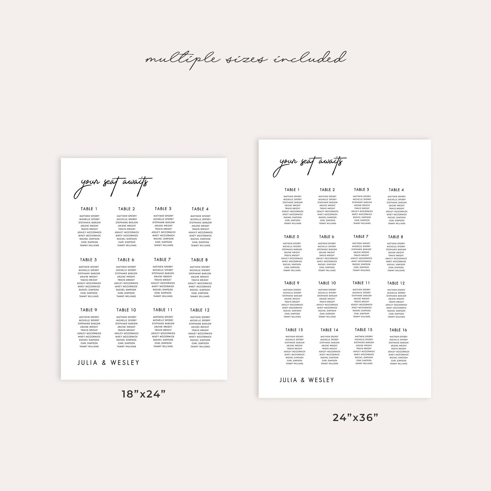 table assignments wedding template