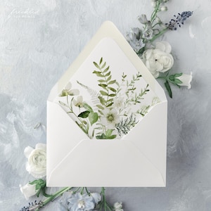 Elegant Greenery Floral Envelope Liner Template for Wedding Invitations - A7, A1, Euro Flap, Square, AMA