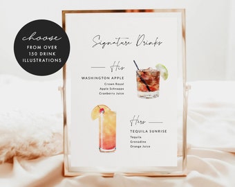 Signature Drink Sign, Wedding Bar Menu, Signature Drink Wedding Sign, Signature Cocktail Sign, Bar Menu Sign, His and Hers Drink Menu, WAT