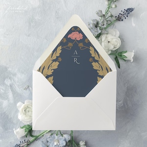 Plantilla de sobre de invitación Art Nouveau vintage con monograma, ART3