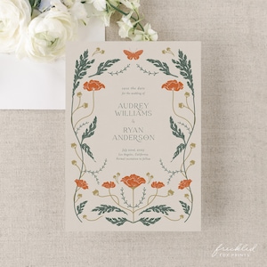 Personalisierbar Jugendstil Hochzeitseinladung Vintage Design Druck, ART1
