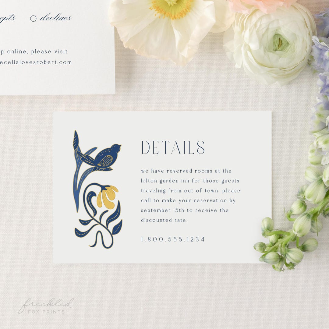 Art Deco Wedding Details Card Template: 1920s Floral Design, AD4 - Etsy