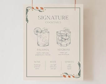 Printable Vintage Art Nouveau Signature Drink Bar Menu Template, ART1
