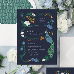 Invitación de boda botánica Art Decó, plantilla editable vintage, G1