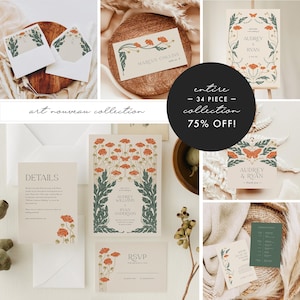 Unique Art Deco Editable Wedding Invitation Suite Template, ART1