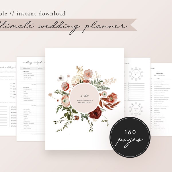 Wedding Planner Printable, Wedding Planner, Minimalistic Wedding Planner, Wedding Planner Book, Digital Wedding Planner, Wedding Binder