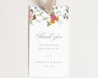 Editable Vintage Boho Wildflower Favor Tag Template, Juliette