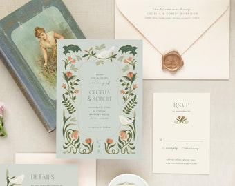 Art Deco Wedding Invitation, 1920s Wedding, Floral Wedding Invitation, Great Gatsby Wedding, Wedding Invitation Template, Printable, AD1