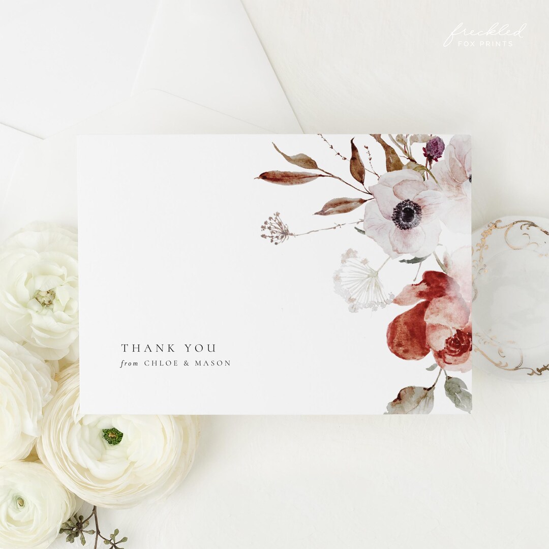 Rustic Wedding Printable Thank You Card Template With Editable Notecard ...