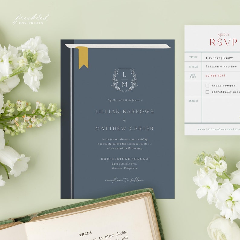 Personalized Storybook Wedding Invite Suite with Classic Literary Theme, JAC