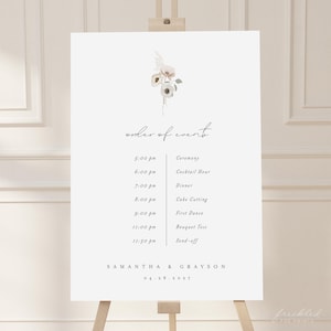 Elegant Botanical Wedding Timeline Sign: Customizable Order of Events & Itinerary Template, GRA