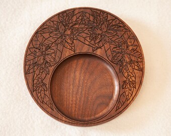 Walnut floral catch all tray