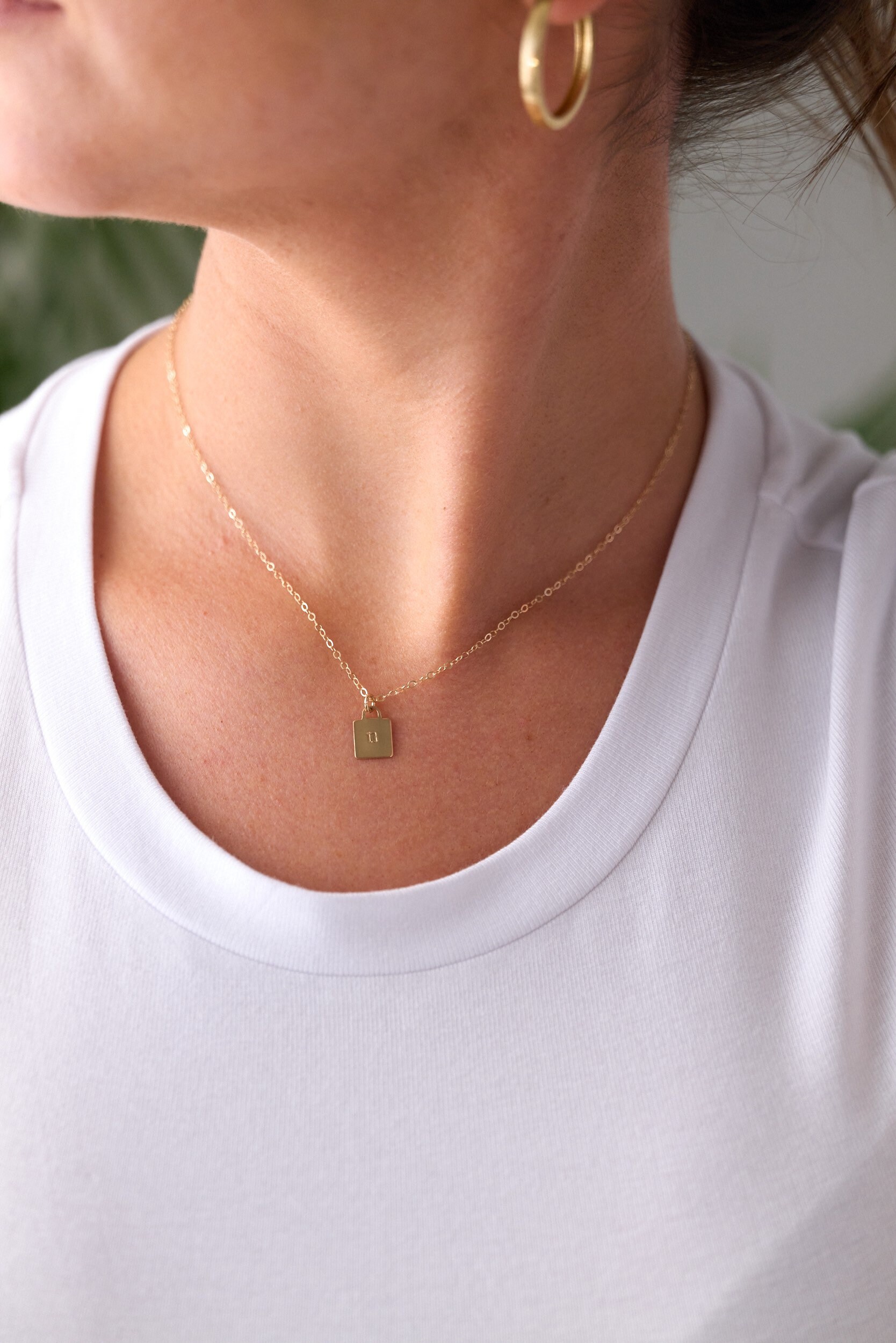 Square Initialed Keyhole Necklace - Etsy