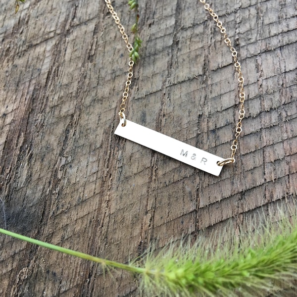 Handstamped Bar Necklace, Custom Name Plate Necklace, Personalized Necklace, Sterling Silver Bar Necklace, Gold Bar Necklace