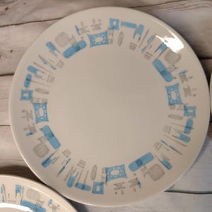 Royal China 5 Blue Heaven Pattern 10 1/8&quot; Dinner Plates White Blue Gray MCM