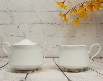 Oxford Bone China Lexington Pattern Sugar and Creamer Set Silver Platinum Trim