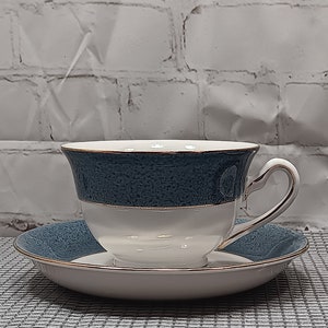 Nikko Double Phoenix Ironstone Riviera Slate Blue Set of 2 Teacups & Saucers