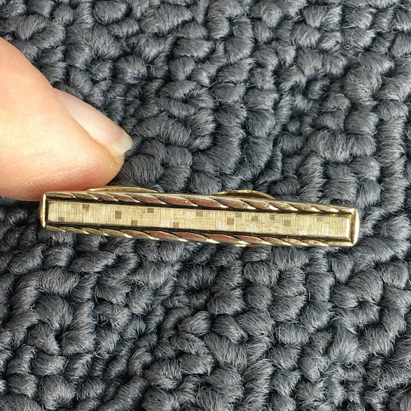 Vintage Hickok Tie Clip Etched Gold Color 1 1/2"