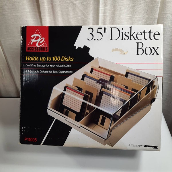 PC Accessories 3.5" 100 Disk Diskette Storage Box In Box w/ Dividers