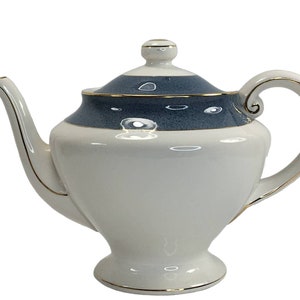 Nikko Double Phoenix Ironstone Riviera Slate Blue Teapot Made in Japan RARE!