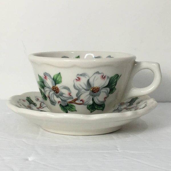 Vintage Syracuse China Dogwood Pattern Cup and Saucer Set Restaurant Style