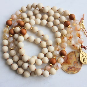 Citrine Mala, Riverstone Mala, Sandalwood Mala, Citrine Necklace, Sandalwood Necklace, Mala Kette, Prayer Beads, Yoga Necklace image 2