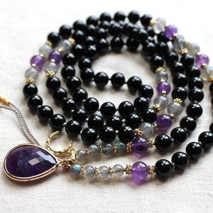 Black Tourmaline Mala, Amethyst Mala, Tourmaline Mala, Tourmaline Necklace, Amethyst Necklace, Mala Kette, Prayer Beads, Yoga Necklace image 1