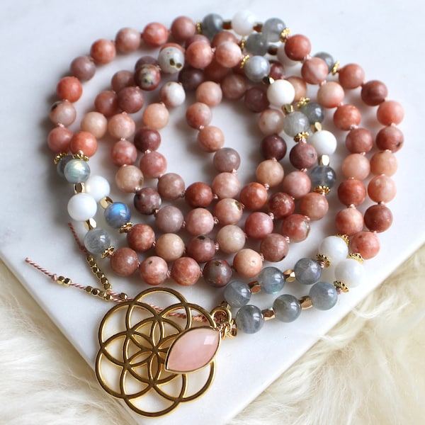 Jasper, Labradorite, Moonstone Mala, Mala Necklace, 108 Mala Prayer Beads, Yoga Gift, Yoga Necklace, Mala Beads