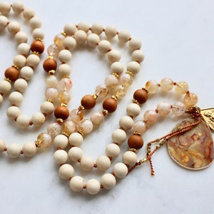 Citrine Mala, Riverstone Mala, Sandalwood Mala, Citrine Necklace, Sandalwood Necklace, Mala Kette, Prayer Beads, Yoga Necklace image 3