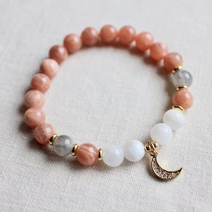 Sunstone Bracelet, Moonstone Mala Bracelet, Wrist Mala Beads, Moon Bracelet, Yoga Jewelry, Mala Kette, Spiritual Jewelry, Boho Bracelet