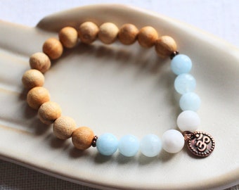 PALO SANTO Bracelet, Aquamarine Mala Beads, Palo Santo Mala, Aquamarine Mala Bracelet, Meditation Beads, Yoga Jewelry, Mala Kette