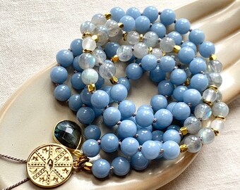 Angelite Mala, Labradorite Mala, Selenite Mala, Labradorite Necklace, Angelite Necklace, Mala Kette, Prayer Beads, Yoga Necklace