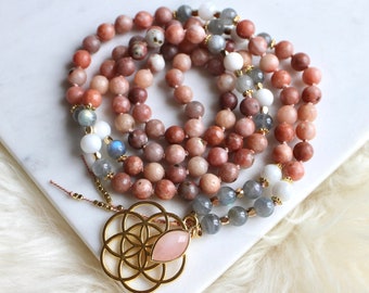 Jasper, Labradorite, Moonstone Mala, Mala Necklace, 108 Mala Prayer Beads, Yoga Gift, Yoga Necklace, Mala Beads