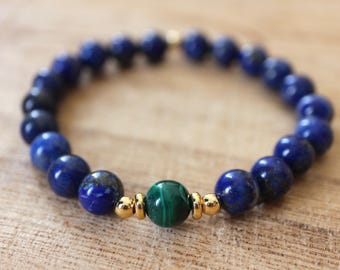 Lapis Lazuli und Malachit Mala Armband - Heilende Kristalle für Neuanfänge und Herausforderungen, Kreativität und Imagination, Schutz