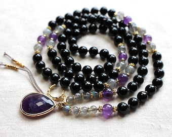 Black Tourmaline Mala, Amethyst Mala, Tourmaline Mala, Tourmaline Necklace, Amethyst Necklace, Mala Kette, Prayer Beads, Yoga Necklace