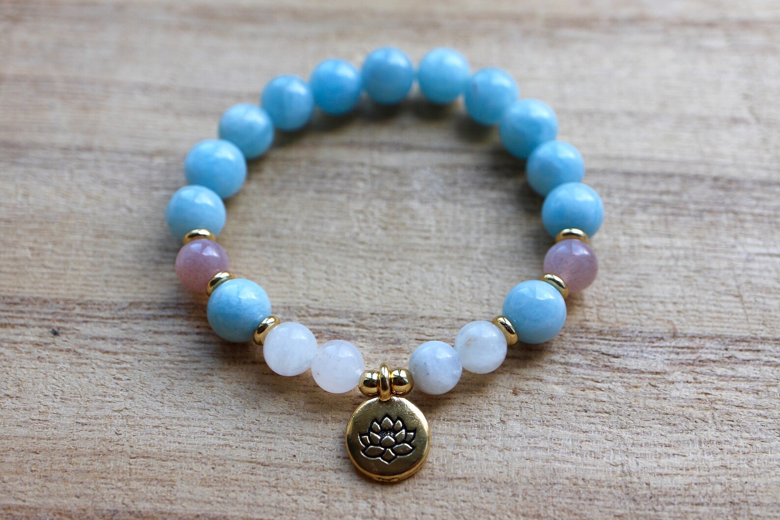 Aquamarine Rainbow Moonstone Sunstone Mala Bracelet Etsy