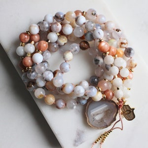 Ocean Chalcedony Mala, Sunstone Mala, Moonstone Mala, Mala Necklace, Crystal Necklace, Mala Kette, Prayer Beads, Yoga Necklace image 9