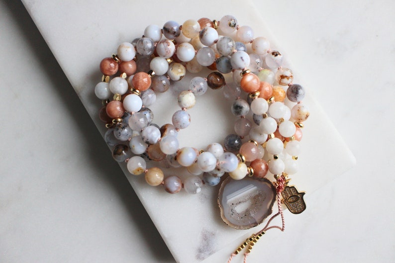 Ocean Chalcedony Mala, Sunstone Mala, Moonstone Mala, Mala Necklace, Crystal Necklace, Mala Kette, Prayer Beads, Yoga Necklace image 9